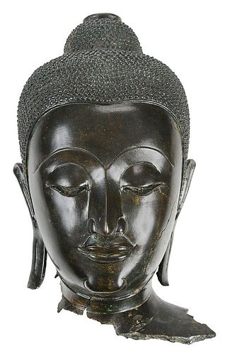 Southeast Asian Patinated Bronze Buddha Head