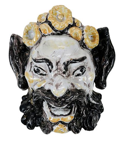 Majolica Wall Mask of Bearded Face