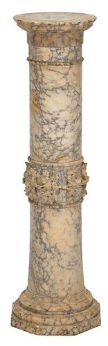 Grape Vine Carved Column Form Marble Pedestal