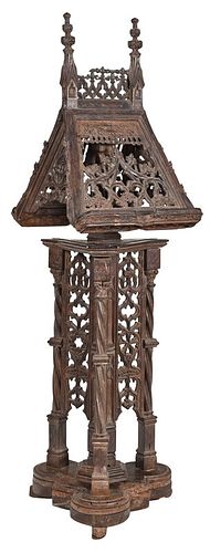 Monumental Gothic Style Carved Walnut Lectern