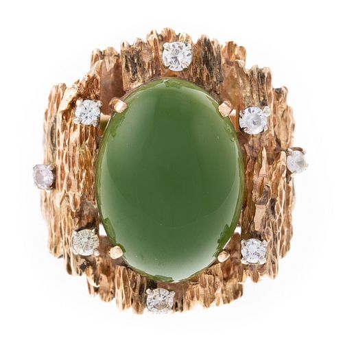 A Nephrite Jade & Diamond Statement Ring in 14K