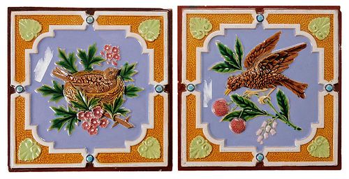 Pair of Minton and Hollins Bird Tiles