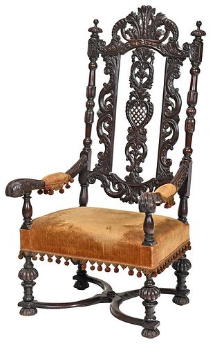 Fine William and Mary Carved Walnut Open Armchair