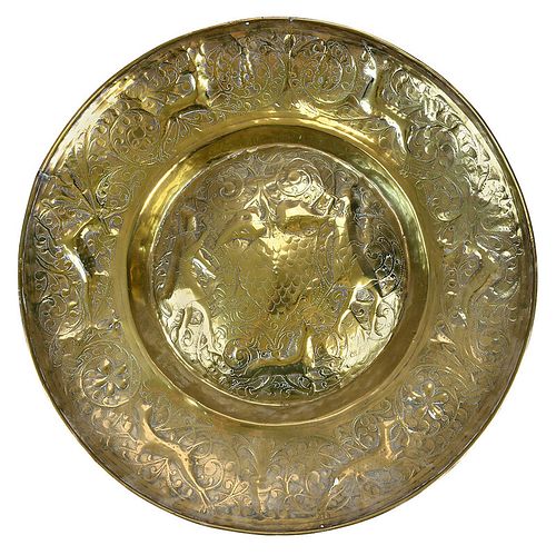 Early Embossed Brass Alms Dish, Spies of Canaan