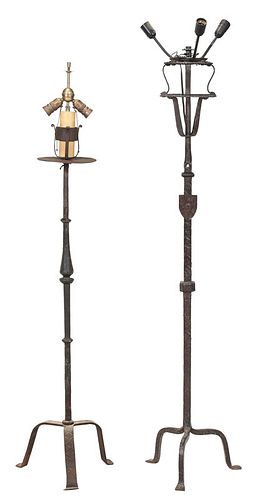 Two Gothic or Gothic Style Wrought Iron Pole Lamps