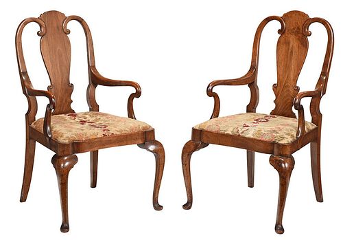 Pair Queen Anne Style Shepherd's Crook Armchairs