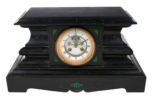 A Victorian Slate Open Escarpment Mantel Clock