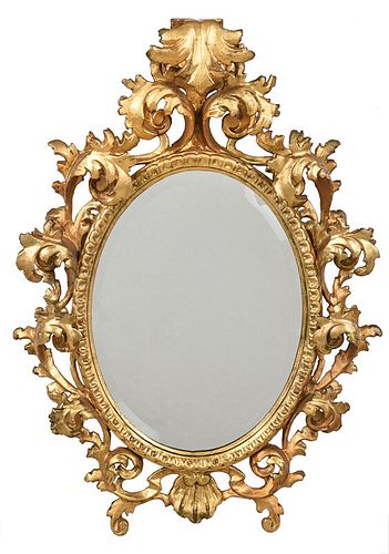 Florentine Rococo Style Giltwood Oval Mirror