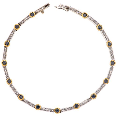 SAPPHIRES AND DIAMONDS WRISTBAND. 18K WHITE AND YELLOW GOLD