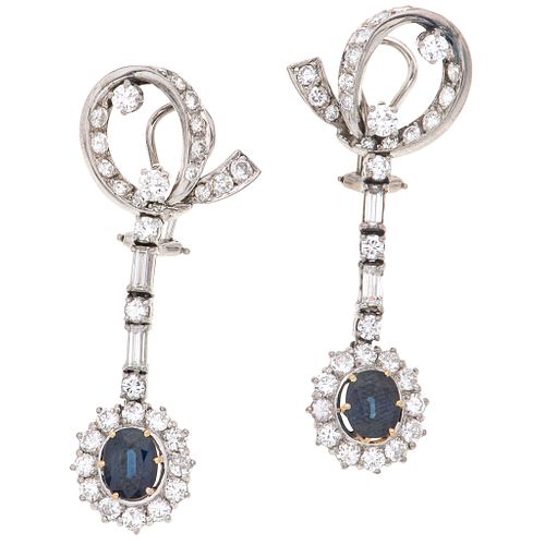 SAPPHIRES AND DIAMONDS EARRINGS. PALLADIUM SILVER AND 16K YELLOW GOLD 
