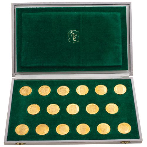 17 CONMEMORATIVE COINS OF THE KINGS OF SPAIN. 22K YELLOW GOLD 