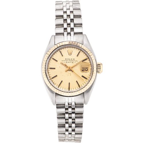 ROLEX OYSTER PERPETUAL DATE LADY. STEEL AND 14K YELLOW GOLD REF. 6917, CA. 1979-1980