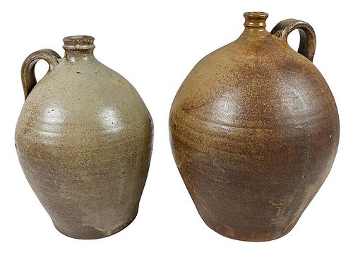 Two Similar Stamped Edgefield Stoneware Jugs