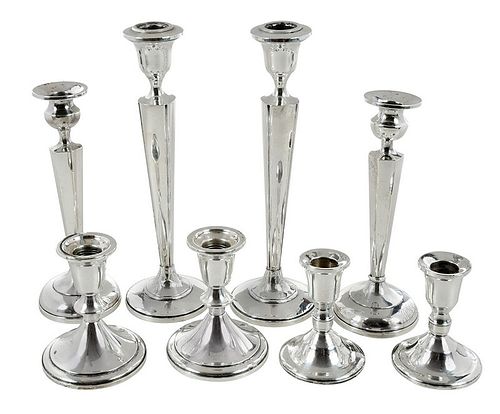 Four Pairs Weighted Sterling Candlesticks