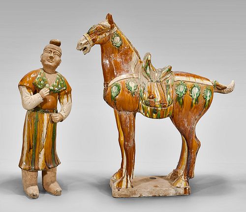 Chinese Sancai Pottery Horse and Groom
