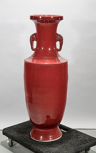 Tall Chinese Oxblood Porcelain Floor Vase