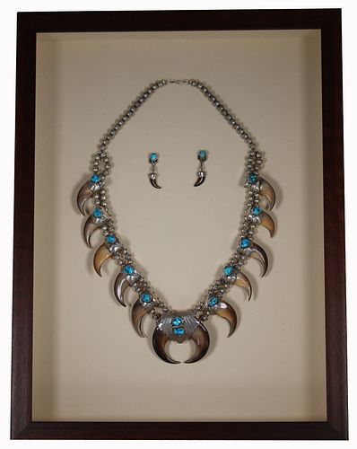 Navajo Turquoise/Bear Claw Necklace and Earrings
