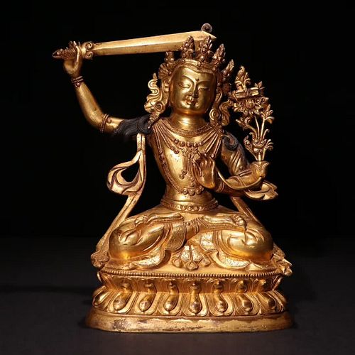 A Chinese Gild Bronze Statue of Manjusri Bodhisattva
