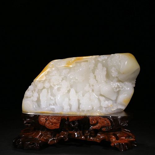A Chinese White Hetian Jade Carved Figure Ornament