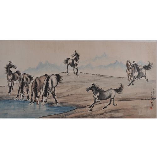 A Chinese 8 Horse Painting, Xu Beihong Mark