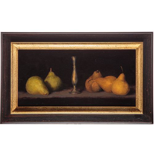 Evelyn McFarlane. "Green and Gold Pears," oil