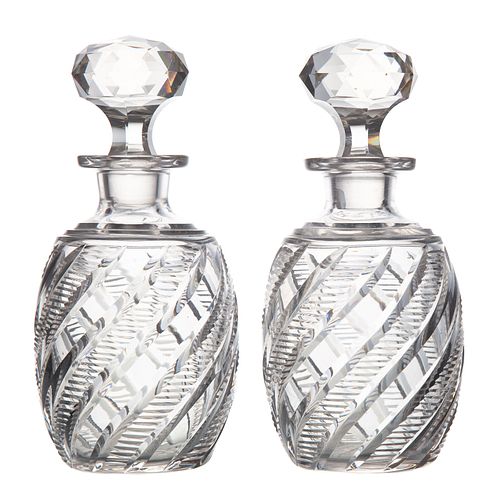 Pair English Cut Glass Decanters