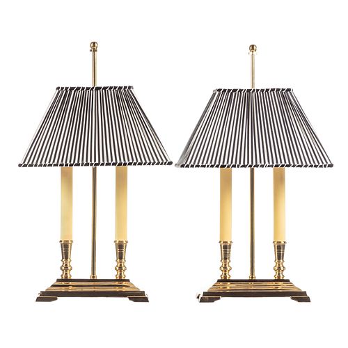 Pair Brass Double Candlestand Lamps