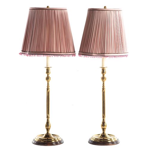 Pair Brass Tavern Candlestick Lamps