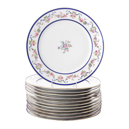 Twelve French China Floral Decorated Dinner Plates