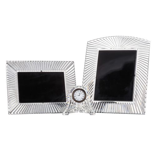 Two Waterford Crystal Frames & Desk Clock