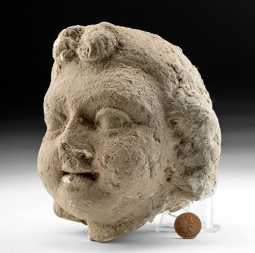 Realistic 4th C. Gandharan Stucco Head of a Child