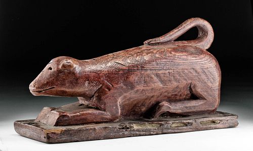Antique Thai Wood Recumbent Dog