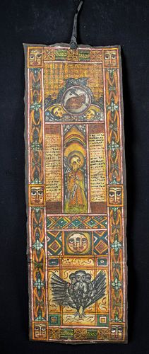 19th C. Ethiopian Painted Leather Scroll of Healing