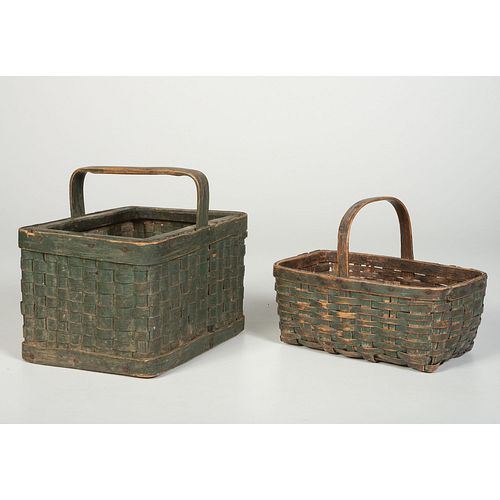 Two Split Baskets in Old Green Paint