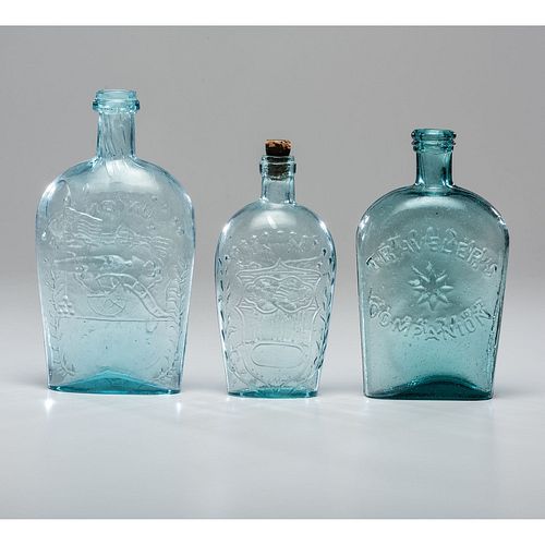 Three Aqua Glass Flasks