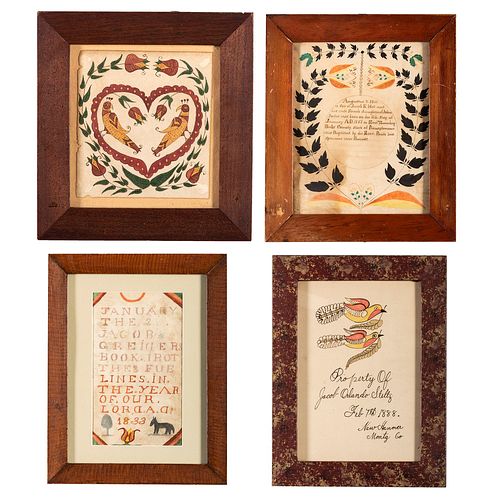 Four Pennsylvania Ink and Watercolor Frakturs and Bookplates