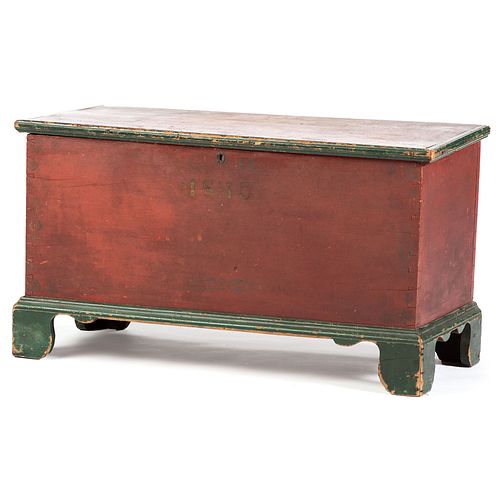 A Mennonite Stencil-Decorated Red and Green Painted Blanket Poplar Chest