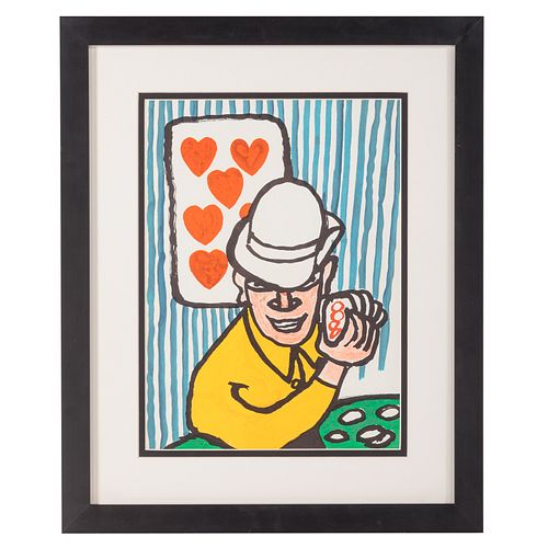 Alexander Calder. Man Playing Poker, lithograph