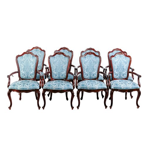 8 Karges Mahogany Upholstered Dining Arm Chairs