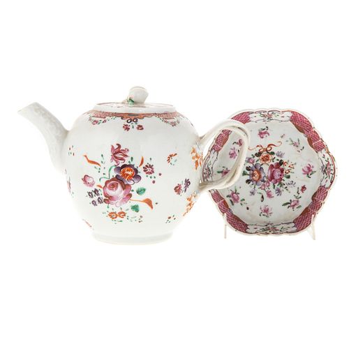 Chinese Export Famille Rose Teapot & Stand