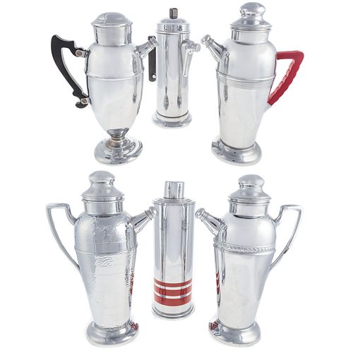 Six Art Deco Chrome Cocktail Shakers