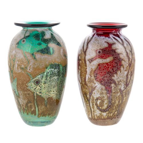 Two Sea Life Art Glass Vases, by Paul Bendzunas