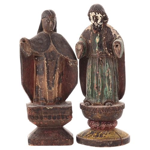 Two Spanish Colonial Carved Wood Santos