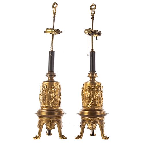 Pair French Gilt Bronze Classical Vase Lamps