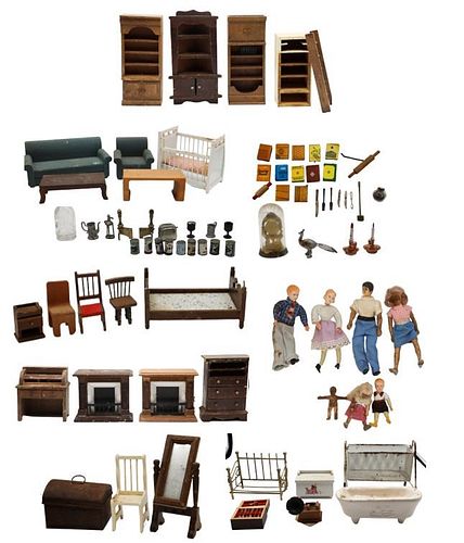 Large Group of Wood and Metal Doll House Furniture