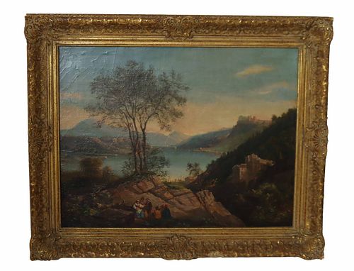 Italian Coastal Scene, Oil on Canvas