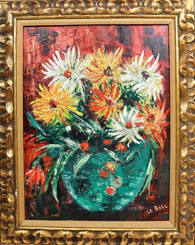 Modern Floral Still Life Oil on Canvas, Signed