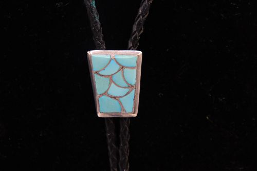 Navajo Bolo Tie, Inlaid Turquoise Design