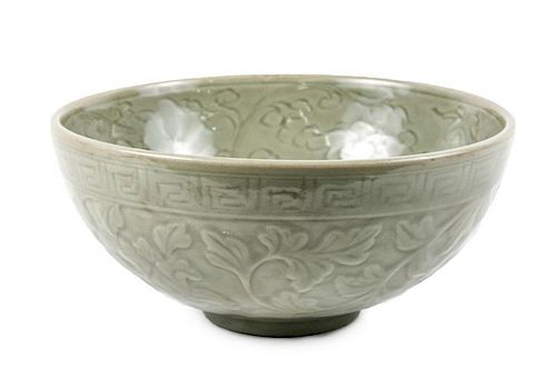 Ming Dynasty Longquan Celadon Bowl, Peony Motif