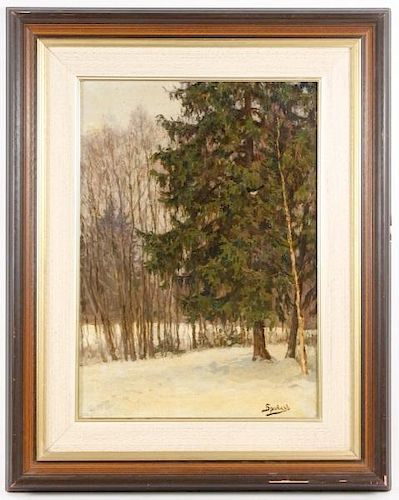 Brovar, "Birch Trees Amid a Winter Landscape"